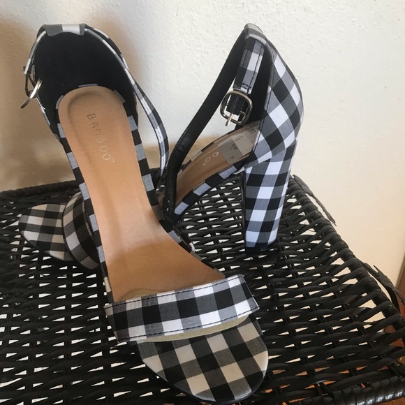 Shoes | Black And White Plaid Heels | Poshmark